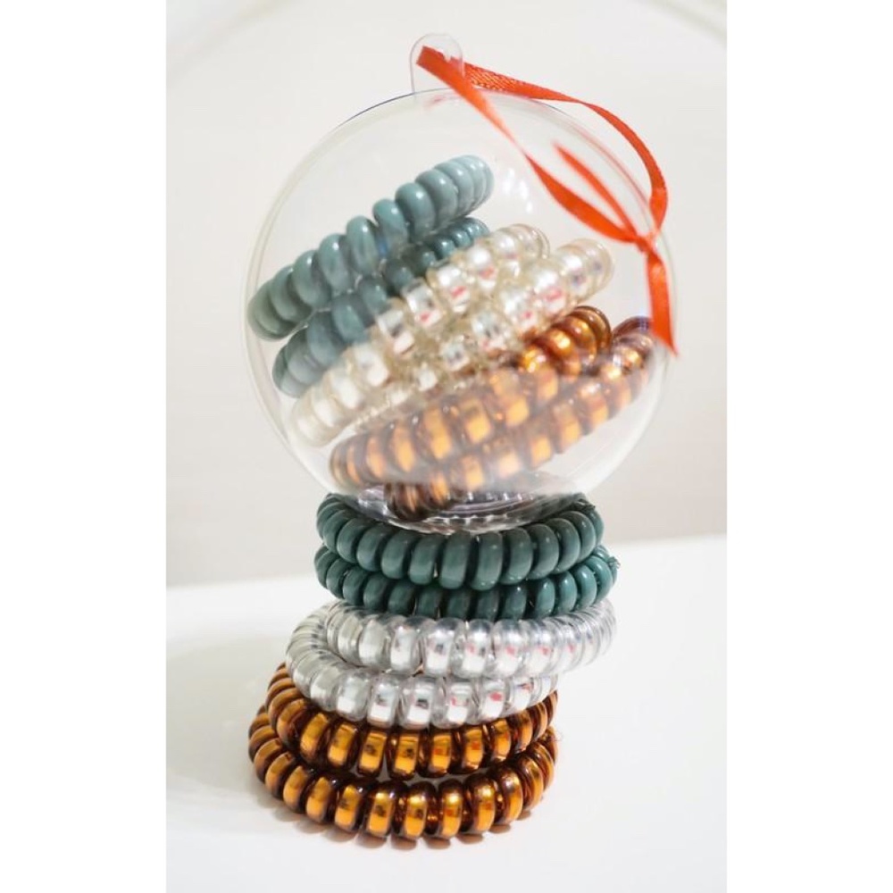 Six Holiday Ornament Hair Ties Green Gold White